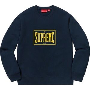 SOLD Supreme navy blue and gold Crewneck sweater